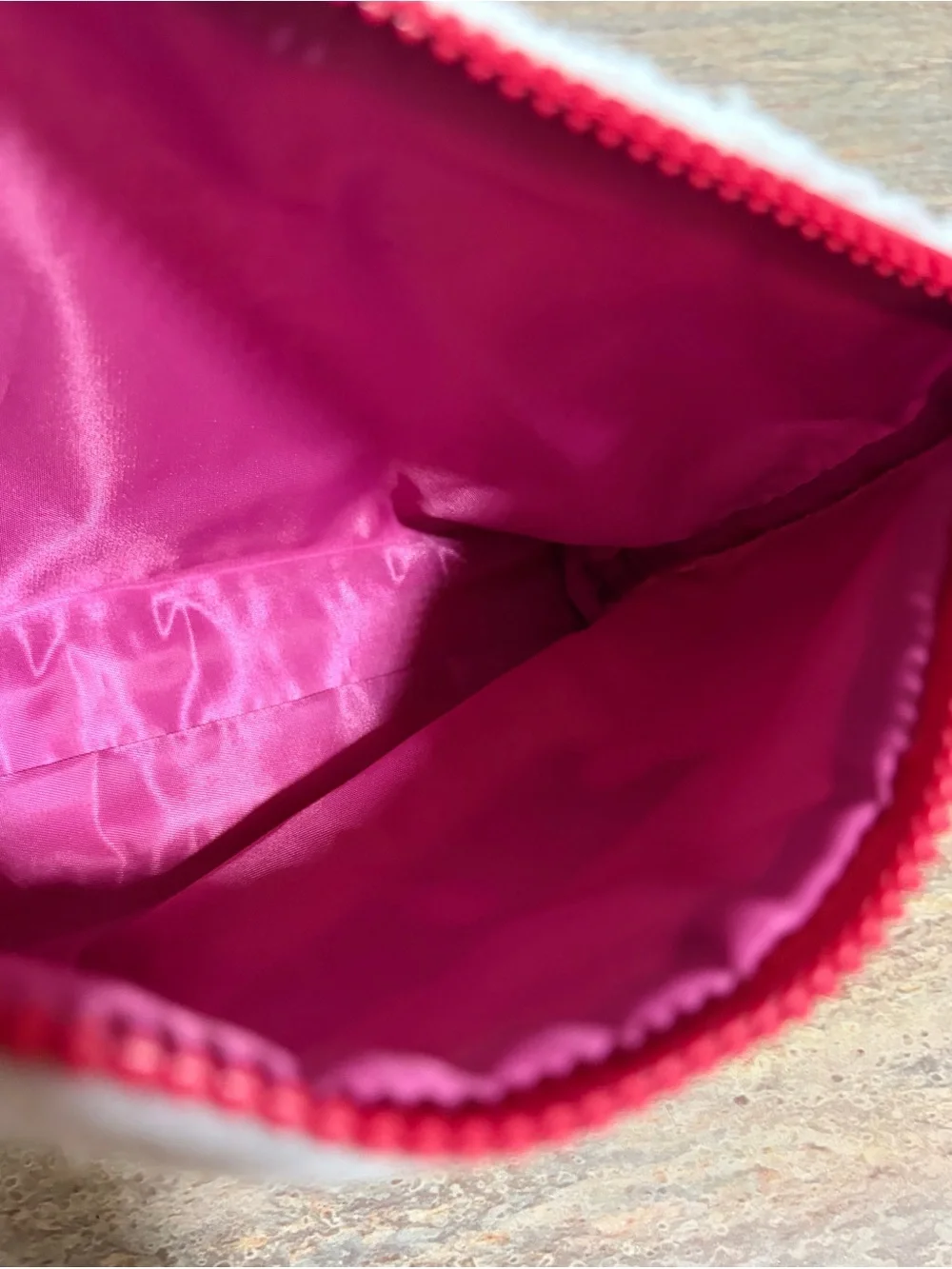 PINK Victoria's Secret Sherpa Zip Pouch in White with Pink-Teal Gradient Logo